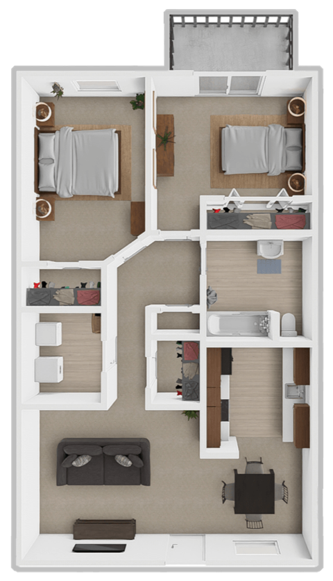 Floor plan for 2 beds, 1 bath, 920 sqft